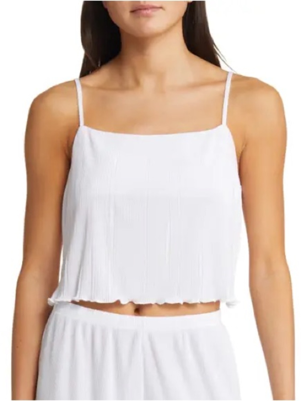 Open Edit Plissé Camisole Top Pajamas White Large L NWT Tie Back Spaghetti Strap